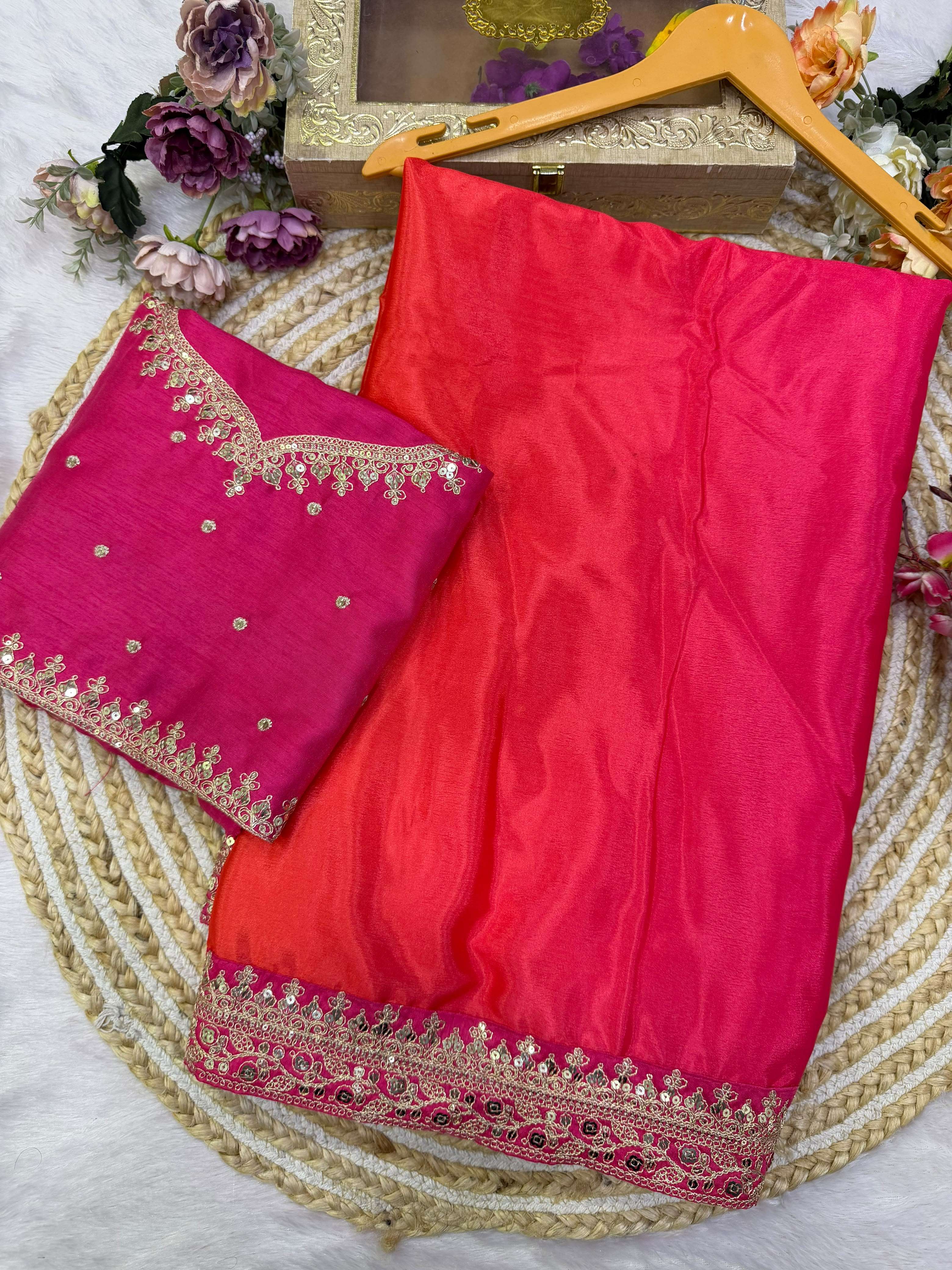 Soft Chinnon Fabric saree in beautiful shaded color saree reseller in surat 5642